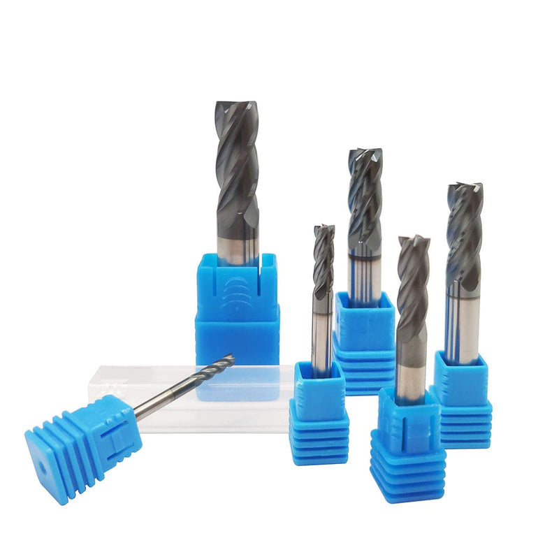 [Australia - AusPower] - 6pcs 1/2 inch 3/8 inch 5/16 inch 1/4 inch 3/16 inch 1/8 inch Carbide Square End Mill, HRC 45 Deg Single End 4 Flute AlTiN Coating Mill Bits (6pcs End Mill Set), Silver 