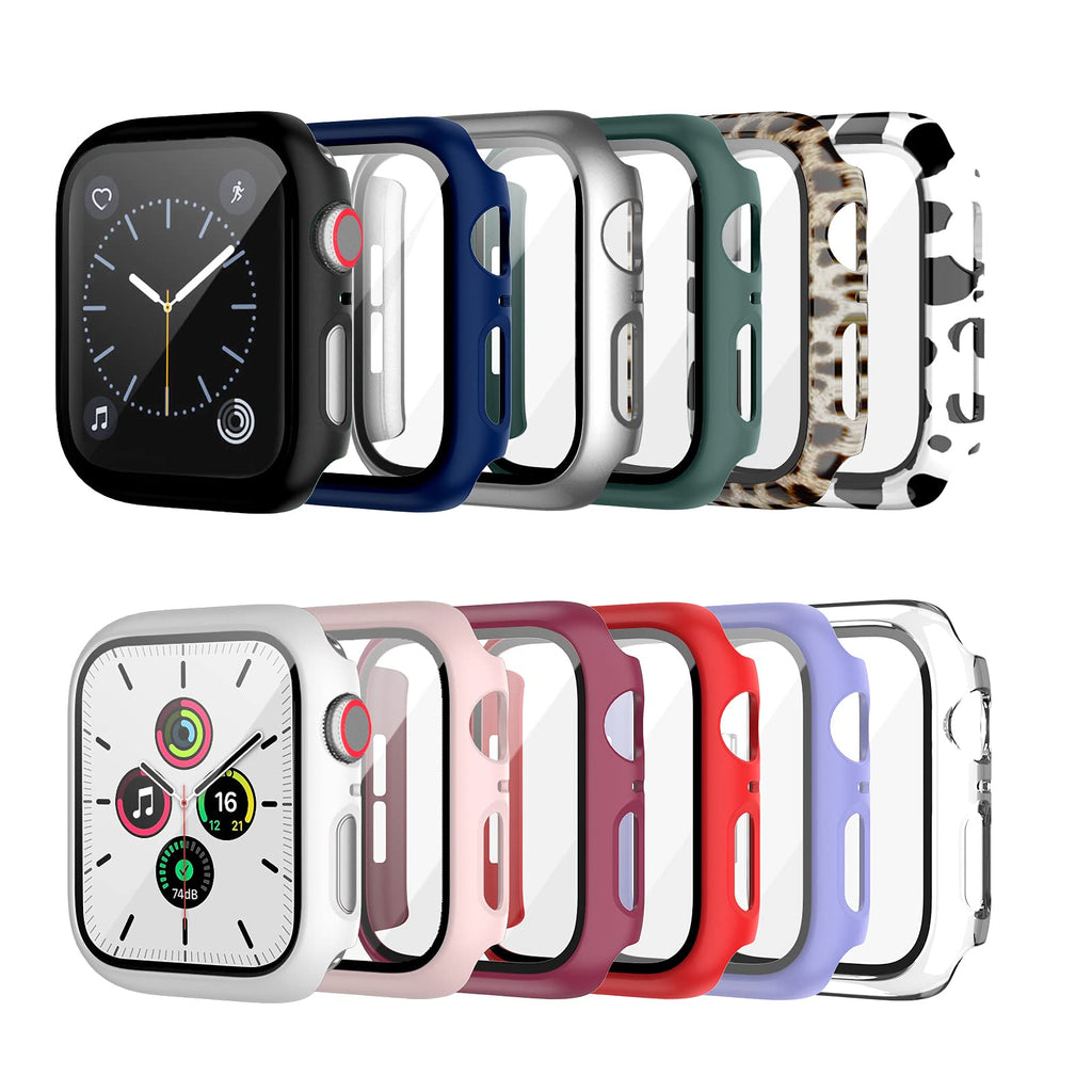 [Australia - AusPower] - Cuteey 12 Pack Case with Tempered Glass Screen Protector for Apple Watch 40mm Series 6/SE/Series 5/Series 4, Full Matte Leopard Cow Pattern PC Cover for Iwatch 40mm Accessories (12 Colors, 40mm) 12 Color A 40 mm 