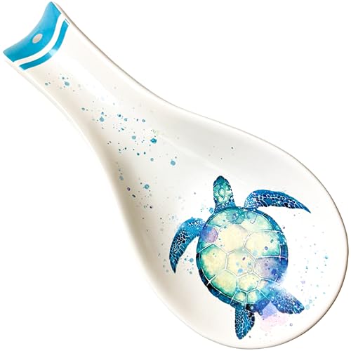 Rengöra Sea Turtle Spoon Rest, Ceramic Spoon Holder for Stove or Counter