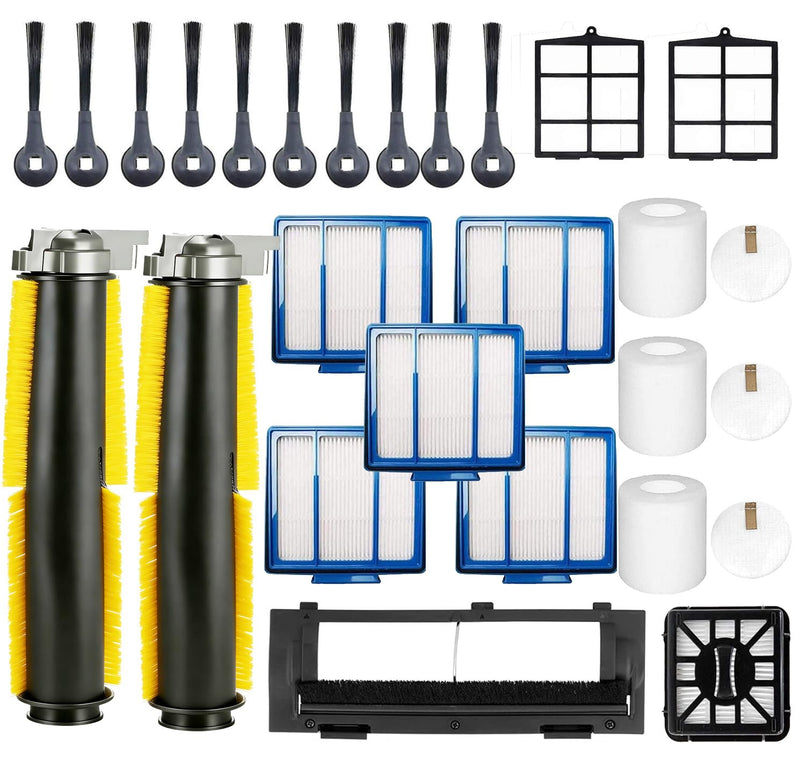 24pcs Big-Kit Replacement Part Accessories Compatible for Shark IQ R101AE RV1001AE AV912S AV1002AE RV100AE UR1000SR Side/Sweep Brush Filter Main/Roller/Cover/Self-Clean Base Filter 24pack