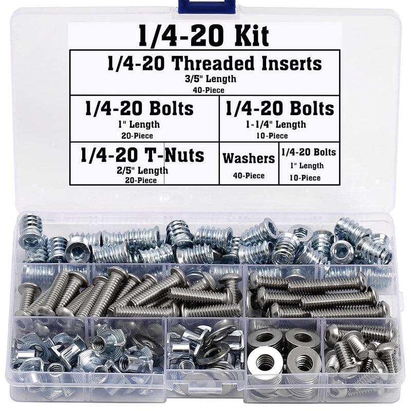 [Australia - AusPower] - 1/4-20 Threaded Inserts for Wood T Nuts 1/4-20 Bolts Fully Threaded Button Head Hex Socket Screws 1" 1-1/4" and Washers Threaded Insert & 1" 1-1/4" Bolts 