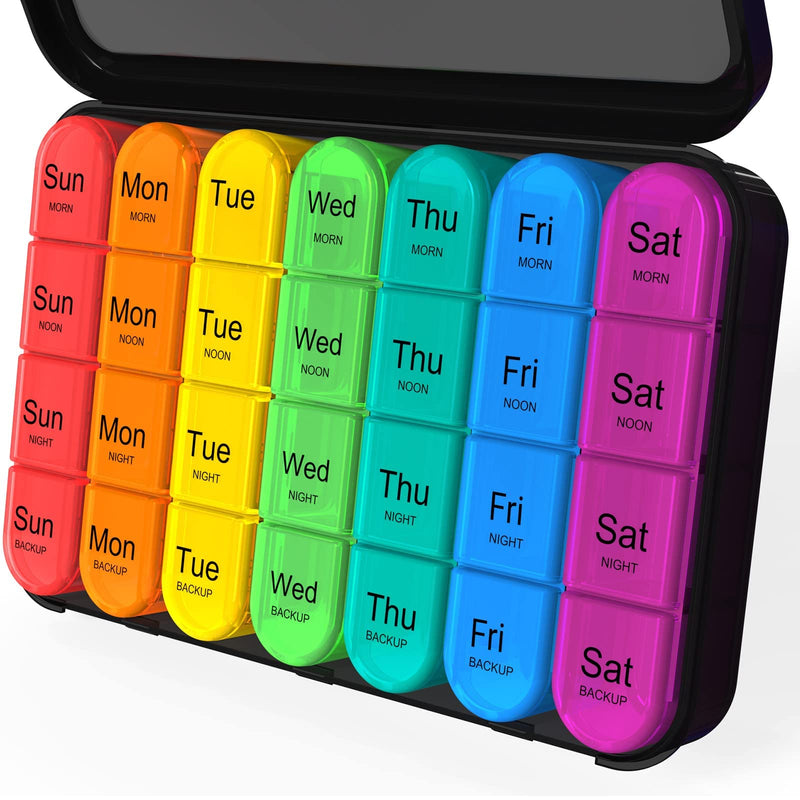 [Australia - AusPower] - Daviky Pill Organizer 4 Times a Day, Daily Pill Box Organizer, Large Weekly Medicine Pill Organizer, Pill Cases Organizers 7 Day, Pill Boxes 7 Day to Hold Vitamins, Medication Black 