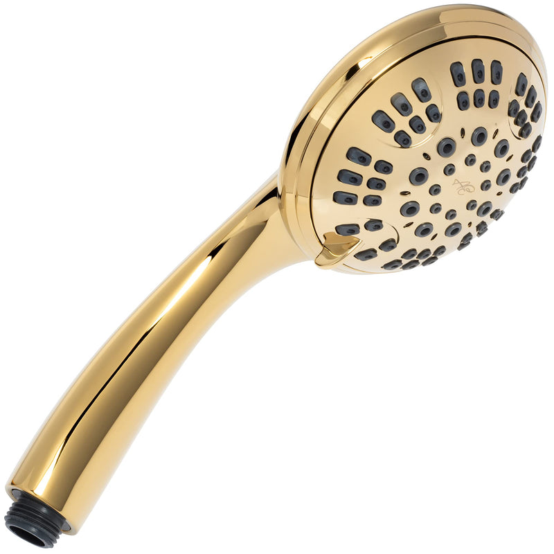 Aqua Elegante Luxury Handheld Shower Head - 6 Function High Pressure Hand Held Showerhead for Low Water Flow with Self-Clean Nozzles, Easy Install Replacement Sprayer - 2.5 GPM - Polished Brass
