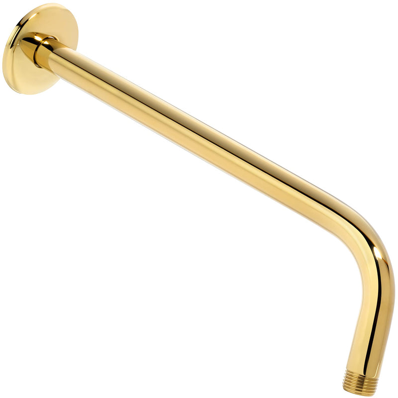 Aqua Elegante 12 Inch Shower Arm And Flange - Solid Stainless Steel Wall Mount Pipe Extension for Rain Showerheads & Fixed Heads, Standard 1/2 Inch Thread, Easy Install - Polished Brass