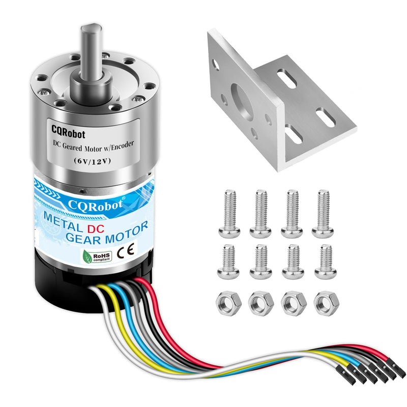 [Australia - AusPower] - CQRobot 30:1 Metal DC Geared-Down Motor 37Dx67.5L mm 6V/12V, with 64 CPR Encoder and Bracket. 6V-7W-115RPM-7.5 kg.cm(104 oz.in), 12V-12W-330RPM-14 kg.cm(194 oz.in), D-Shaped Output Shaft 16mm. 