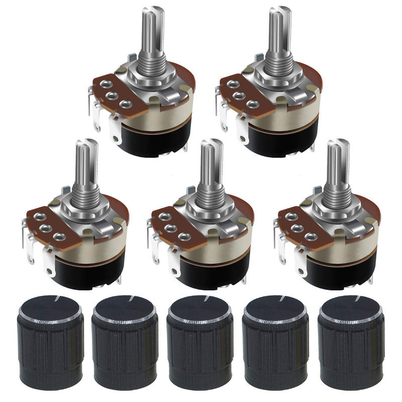 [Australia - AusPower] - 5PCS WH138 5K ohm Rotary Potentiometer with Switch, Single Turn Adjustable Resistance Speed Regulator with Alloy Knob 5K WH138 