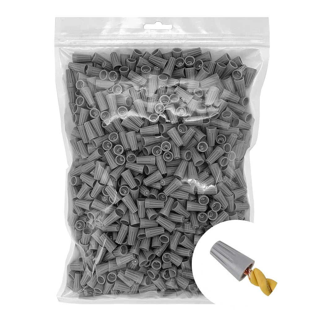 1000 Pcs Gray Wire Caps Electrical, Insulating Insert Twist Nuts on Wire Connectors (AWG 22-16) Gray (AWG 22-16)