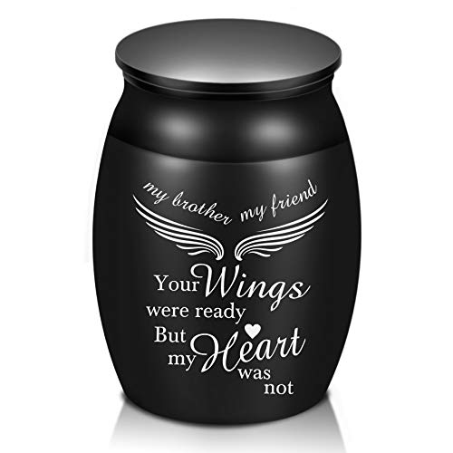 Beautiful Urns for Brother Ashes, 1.6“ High Small Keepsake Urns, Peaceful Cremation Urns, Handcrafted Memorial Decorative Urns, Engraved Your Wings were Ready, But My Heart was Not Urn for Sharing Brother keepsake