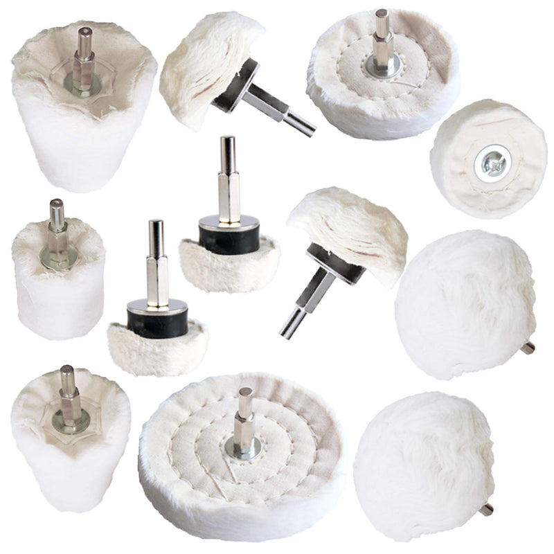 [Australia - AusPower] - Polishing Pad Buffing Wheel Kit White Flannelette 12 Pack, Buffing Wheel for Drill for Metal Aluminum Stainless Steel Chrome Wood Plastic Ceramic Glass Woods Fabric Cotton Machine Jewelry etc 12 PCS 