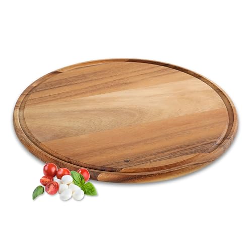 Zassenhaus Acacia Wood Cheese Plate|Appetizer Plate|Pizza Plate with Juice Groove, 13" Diameter 13-Inch