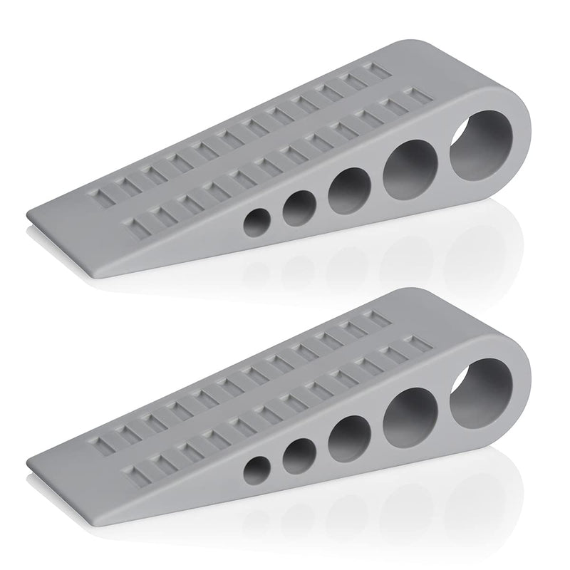 [Australia - AusPower] - HOMOTEK 2 Pack Wedge Rubber Door Stops Door Chucks Stoppers Wall Protector for Floor & Bottom of Door with Self Adhesive White Holder, 5"x1-9/16"x1-5/16" (Gray) Gray 