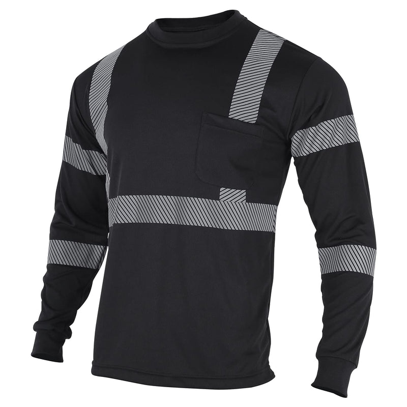 VENDACE Safety Reflective High Visibility Long Sleeve Shirts ANSI Class 3 Hi Vis Construction Work T Shirts for Men Large Black