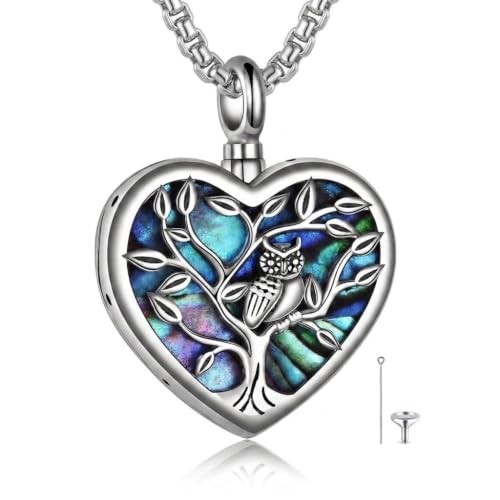 ONEFINITY Sterling Silver Always in My Heart Owl Urn Necklace for Ashes Owl Cremation Jewelry for Ashes of Loved Ones Keepsake Jewelry Style A
