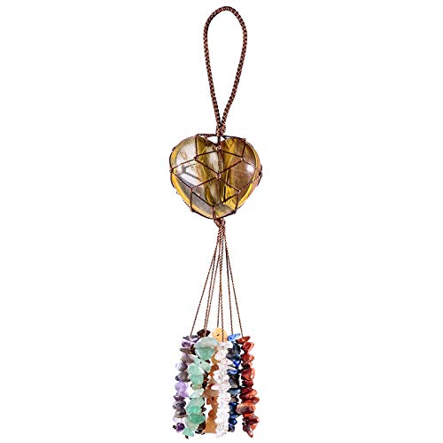 Amogeeli Volcano Cherry Quartz Love Heart Stone Ornament Wall Hanging for Indoor Outdoor Car Pendant Decoration Brown/Volcano Cherry Quartz