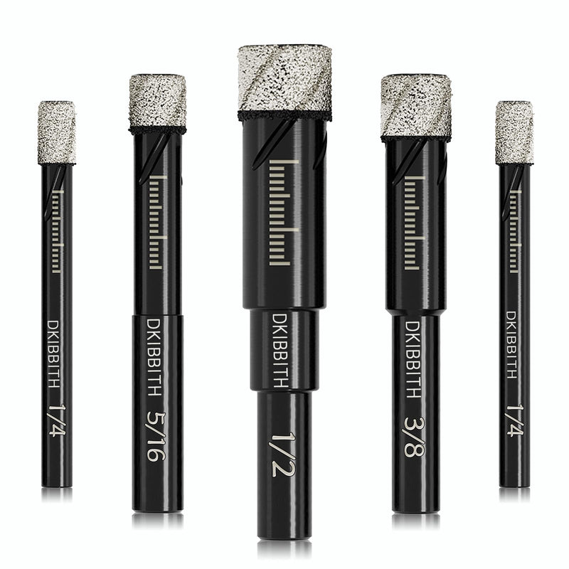 [Australia - AusPower] - Dry Diamond Drill Bits Set, 5 Pcs Tile Drill Bits for Porcelain, Ceramic, Granite, Marble, Stone, Glass Hard Materials, Round Shank 1/4", 5/16", 3/8", 1/2" Drill Bits, with Storage Case 5 Pcs Diamond Bits 