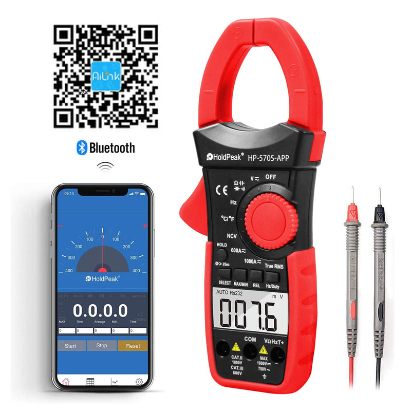 [Australia - AusPower] - HOLAPEAK Digital Clamp Multimeter Connect with APP via Bluetooth HP-570S-APP Voltage Multimeter with Amp Ohm Tester, 6000 Count with NCV, Auto Range, AC/DC Voltage AC/DC Current,Resistance 