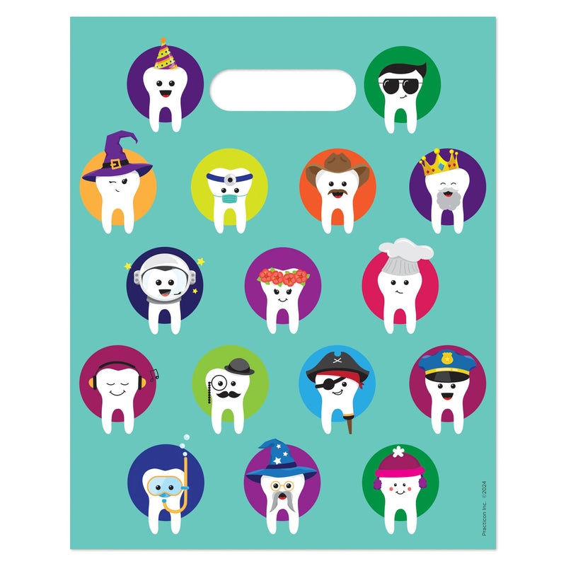 [Australia - AusPower] - Practicon Character Teeth 8" x 10" Dental Giveaway Bag, Dental Hygiene Patient Care Goodie Bag, Dentist Office Plastic Gift Bags, 100 Pack 8"x 10" 1 