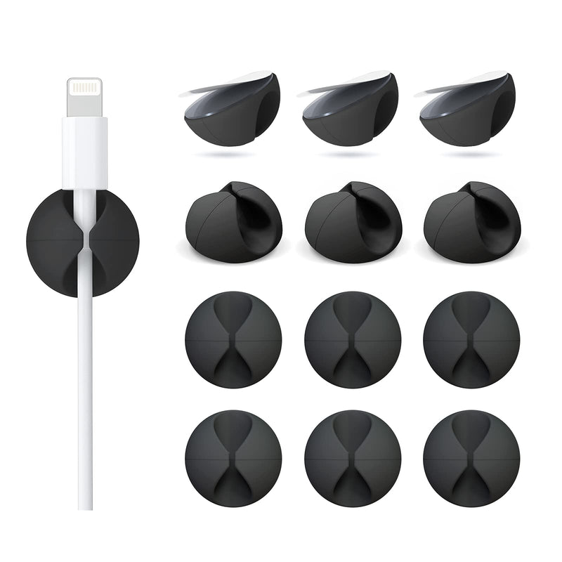 [Australia - AusPower] - 12 Pack Cable Clips, Znben Cord Organizer Holder Adhesive Cable Management Charger Wire Holder Clips for Desk, Home, Office, Car, Cubicle, Nightstand Black Small 