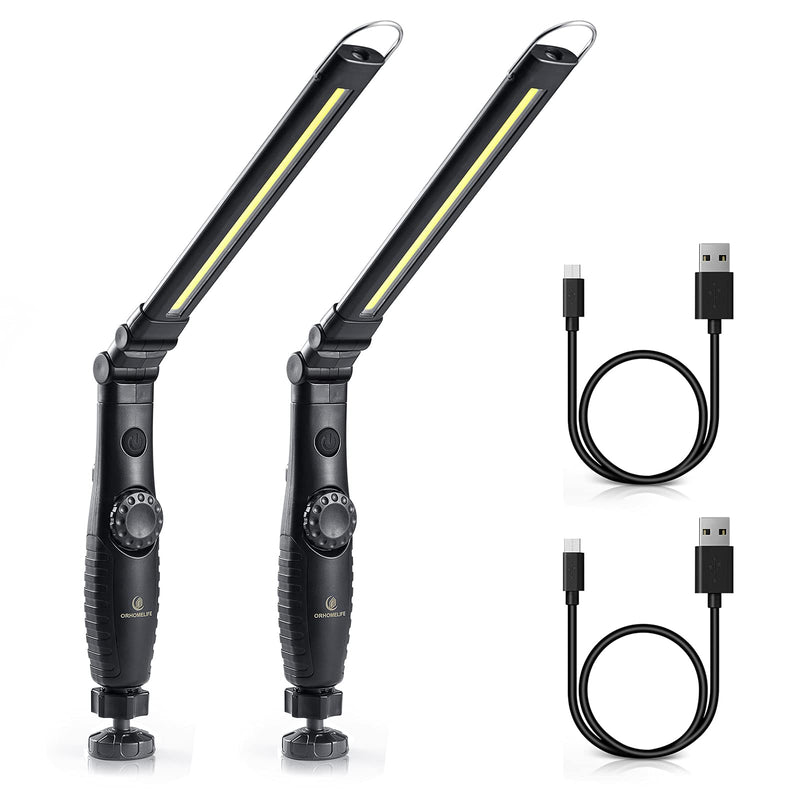 [Australia - AusPower] - ORHOMELIFE Rechargeable LED Work Light - 750 Lumens Foldable LED Flashlight Handheld Cordless Work light with Magnetic Base, 360°Rotate, Power Indicator for Car Repair, Garage, Household (2 Pack) 2 Pack Dark 