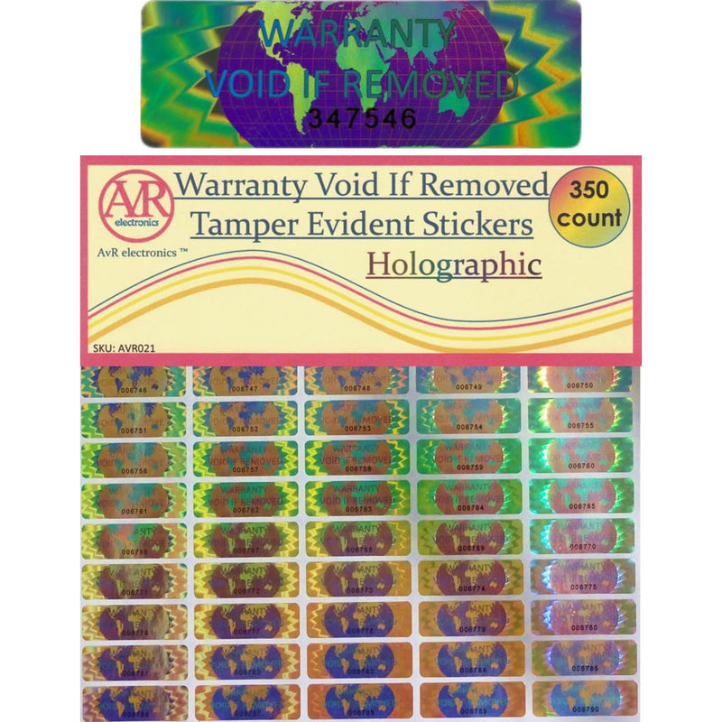 350 Hologram Tamper Evident, Tamper Proof Stickers. Warranty Void If Removed. Individual Serial Numbers. Tamper Foil Tape Labels. Destroyed Upon Removal with Residual Text Left on Item. (350 Sticker) 350 Sticker