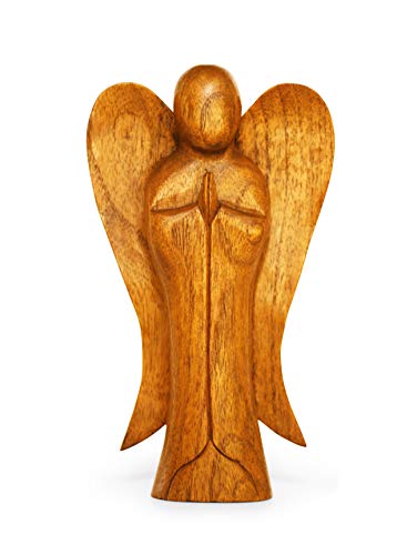 G6 Collection Wooden Handmade Abstract Sculpture Statue, Praying Angel, 10"