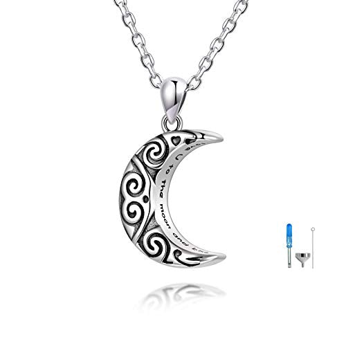 Cremation Moon Urn Necklace 925 Sterling Silver Memorial Jewelry for Ashes