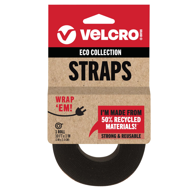 [Australia - AusPower] - VELCRO Brand ECO Collection Cut to Length Straps, Double Sided Roll 10ft x 1in, Sustainable 50% Recycled Material, Black 