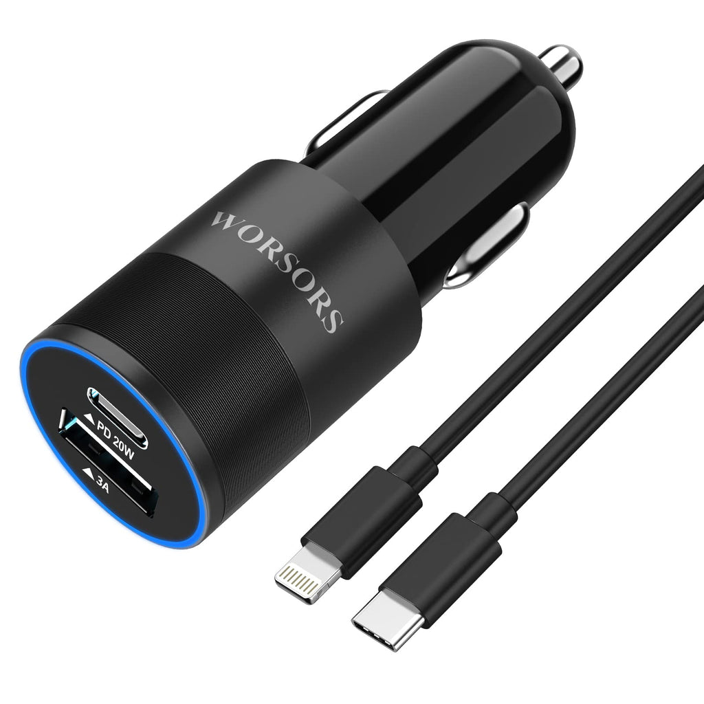 [Australia - AusPower] - 35W USB C Fast Car Charger [Apple MFi Certified] for iPhone 14 Pro/14 Pro Max/14 Plus, iPhone 13/12/11/Mini/XS/XR/8/SE, iPad, 20W PD3.0 Rapid Charging Adapter + 3Ft Type C to Lightning Cable Cord Black 