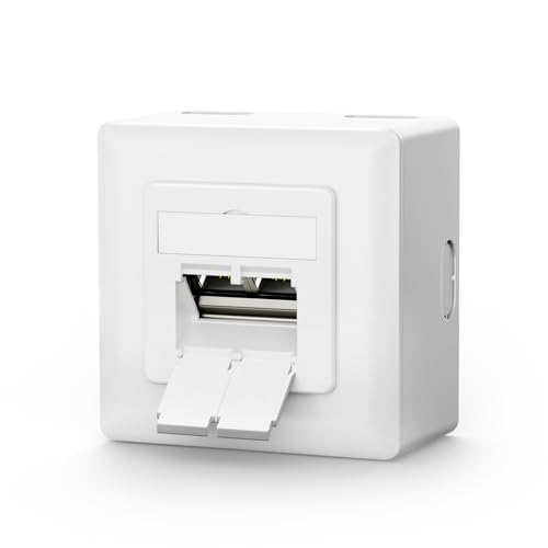 VCELINK RJ45 Network Socket CAT6A, 2 Port LAN Socket for Surface-Mounted or Flush-Mounted | 10 Gbit/s shielded surface-mounted box 500 MHz, universal network socket, PoE, CAT6 CAT5, EIA/TIA T568A&B, white, 1 piece