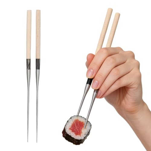 Metal Cooking Chopsticks with Wood Handle, 11.4in Sushi Chopsticks Long Cooking Chopsticks Reusable Metal Chop Sticks Dishwasher Safe for Frying, Hot Pot, Noodles and Japanese, Korean, Chinese Foods
