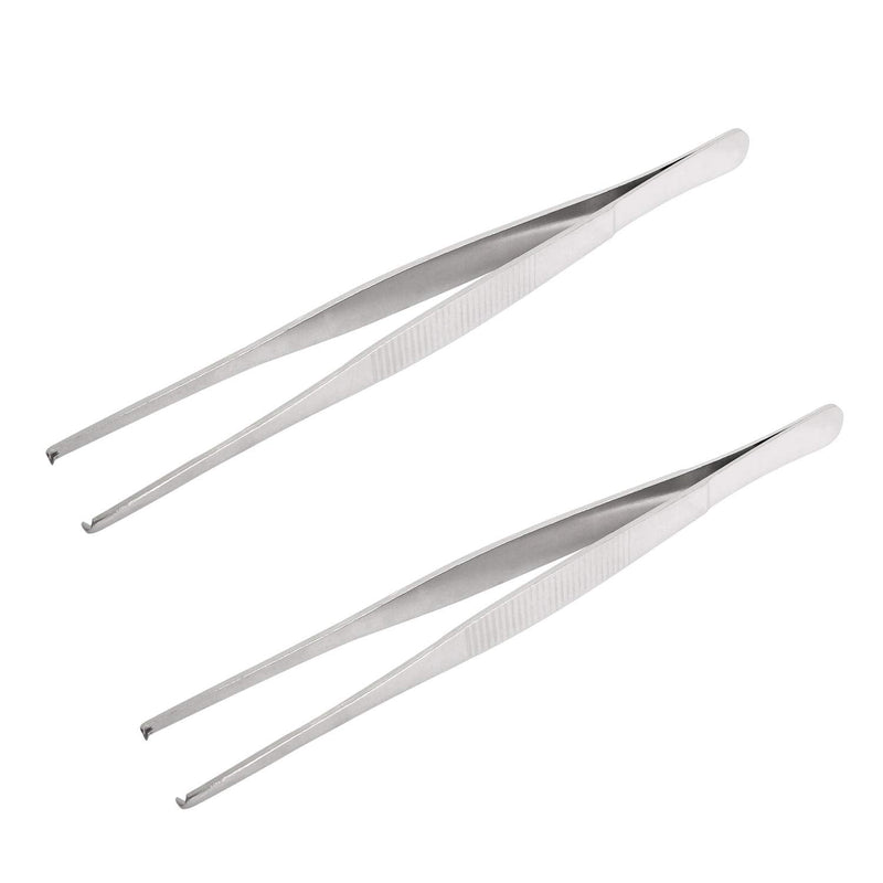 [Australia - AusPower] - Tissue Accessories Stainless Steel Tweezers, Pliers Tool, Rat Tooth Thumb Dressing Forceps, Serrated Forceps, Silver, 2pcs 180mm 