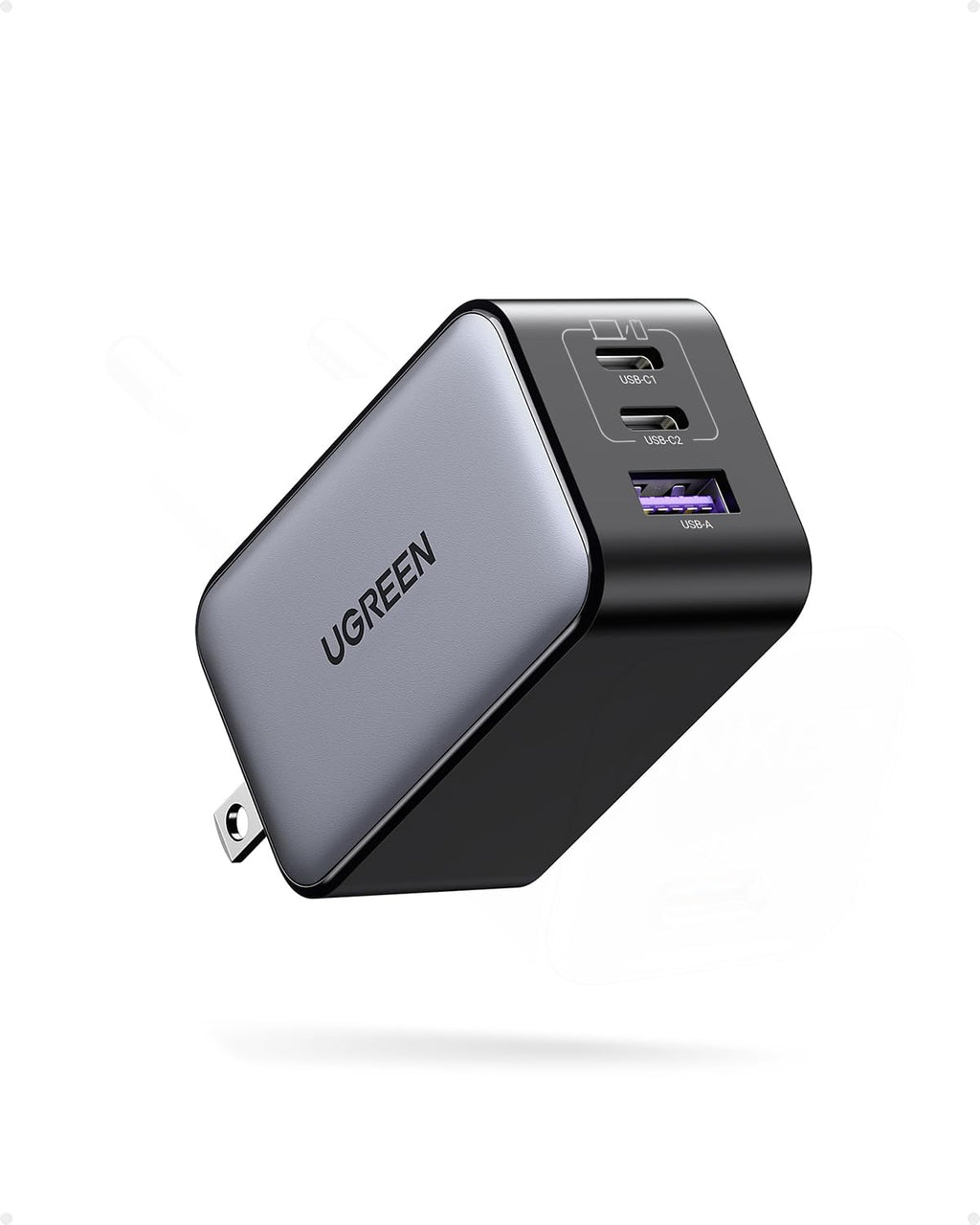 [Australia - AusPower] - UGREEN 65W USB C Charger, Nexode 3 Ports GaN Fast Charger Block, Compact Foldable Wall Charger for MacBook Pro/Air, iPhone 15 Pro Max/14/13, iPad Pro, Galaxy S24/S23, Pixel 8, Steam Deck (Black) Black 