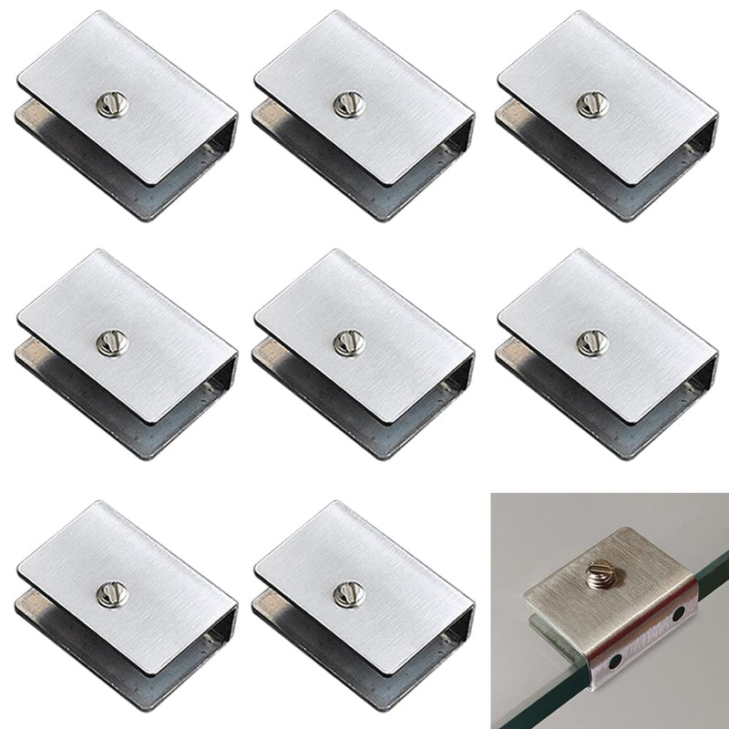 WANLIAN 8 Pcs Brushed Clamp Wall Mounted Glass Shelf Brackets - Floating Shelf Brackets Fits 1/2 inch Glass Shelves (Rectangle Large) Rectangle Large