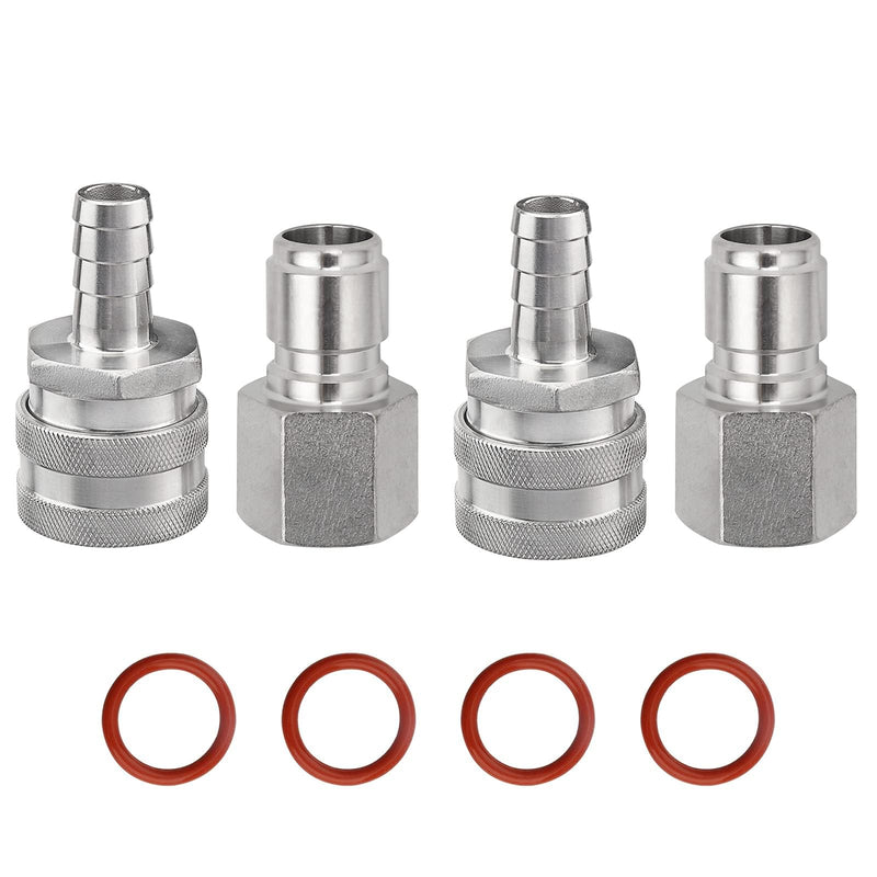 [Australia - AusPower] - FERRODAY Stainless Steel Quick Disconnect Set 1/2 NPT Female Disconnect 1/2" Barb Brewing Quick Disconnect For Wort Pumps for Wort Chiller Connectors for Ball Valve Hose Fitting & O-rings-2 Pair 2 pair in 1 package 