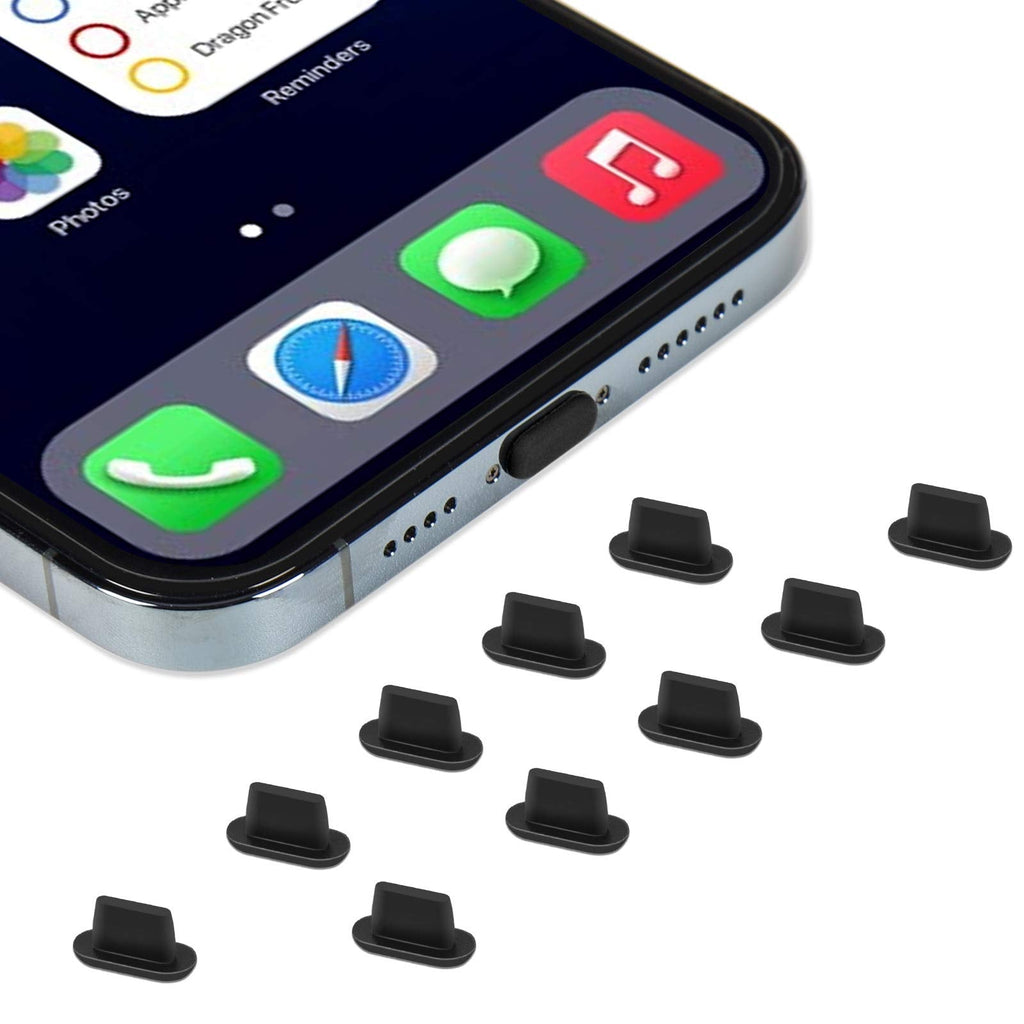 [Australia - AusPower] - CaseBuy 10x Anti Dust Plugs Compatible with iPhone 14, 14 Pro Max, 13, 13 Pro, 12, 12 Pro Max, 11, 11 Pro, X, XS, XR, 8, 7, iPhone Charging Port Dust Cover | Silicone iPhone Dust Plugs, Black 10PACK 