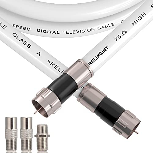 [Australia - AusPower] - 50ft White RG6 Coaxial Cable with F Connector, F81 Female Extension Adapter, Low Loss High-Speed Coax Cable Cord Extender for HD TV, Dish, Satellite, Antenna 50' 50 FT 