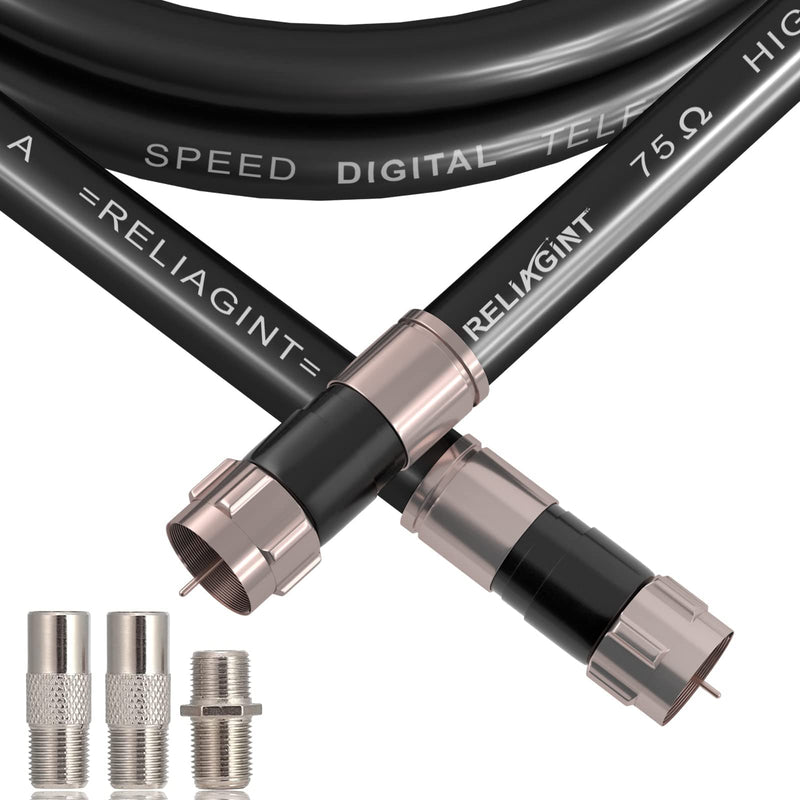 [Australia - AusPower] - 50FT RG6 Coaxial Cable with F Connector, F81 Female Extender Adapter, Low Loss High Speed Coax Cable Cord Extender for HD TV, Dish, Satellite, Antenna, TV Cable (50Feet, Black) 50 FT 