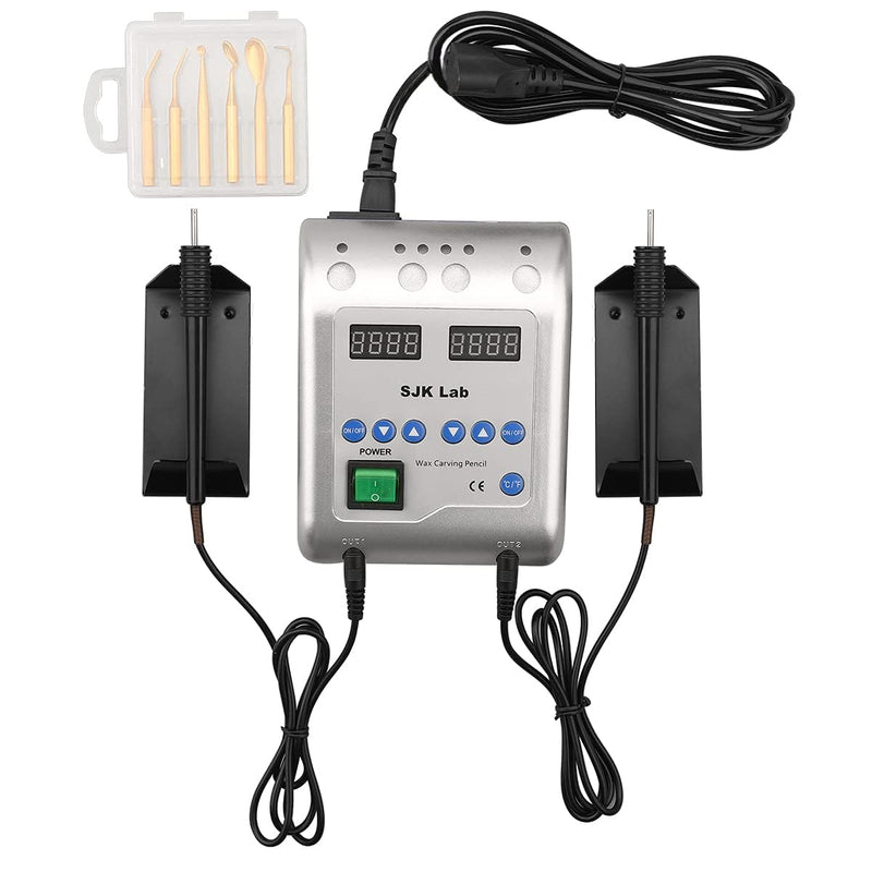 [Australia - AusPower] - LVCHEN Dental Electric Waxer - SJK Wax Carving Pencil for Model Sculpting with Double Pens & 6 Wax Tips Dental Lab Equipment Wax Tools 