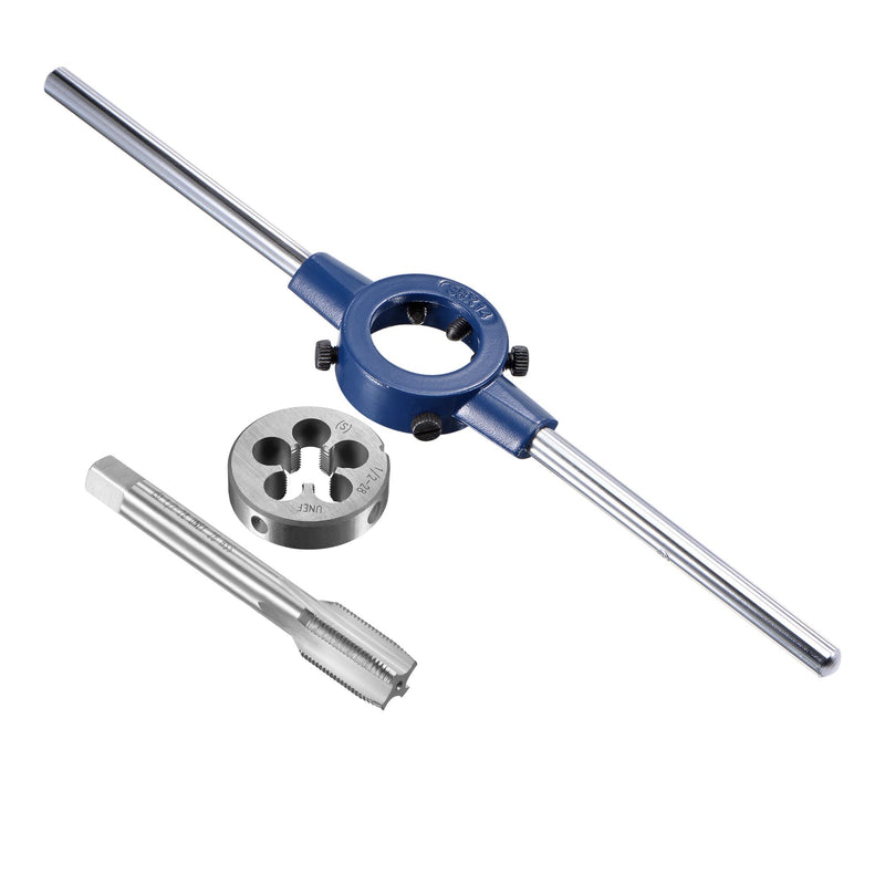 [Australia - AusPower] - uxcell 1/2-28 UNEF Tap and Die Set with 38mm Round Die Stock Handle Wrench, High Speed Steel Machine Thread Tap and Round Die Threading Tool 
