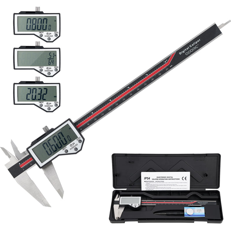 [Australia - AusPower] - Digital Caliper, 8" Caliper Measuring Tool Extreme Accuracy Waterproof Electronic Vernier Caliper Industrial Stainless Steel Digital, Durable Measuring Tool with Large LCD Screen 8" Red Stainless Steel 