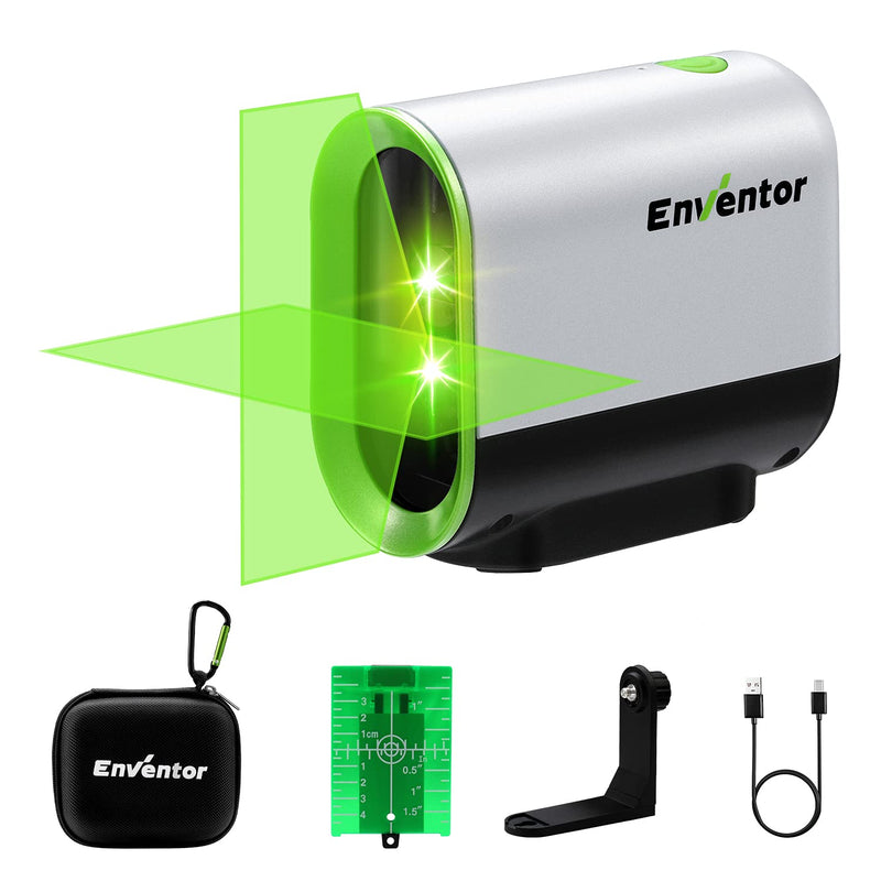 ENVENTOR Green Laser Level, Self Leveling Laser Level, Horizontal and Vertical Cross-Line, Rotatable 360° Magnetic Holder, Pulse Mode, USB Charging, Rechargeable Li-ion Batteries