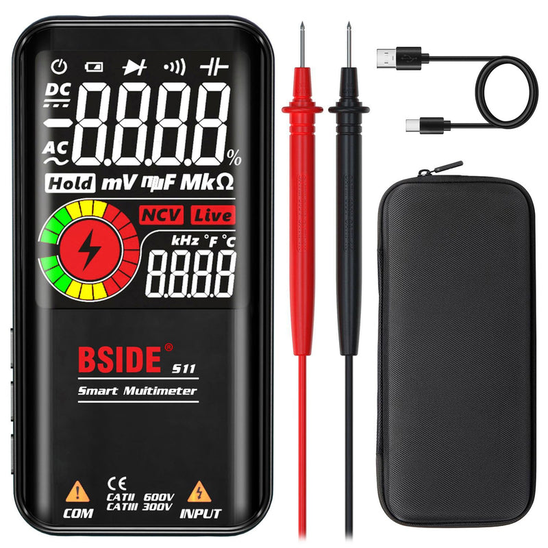 [Australia - AusPower] - BSIDE Smart Digital Multimeter 9999 Counts Pocket Voltmeter, Rechargeable with 3 Results Display, Capacitance Diode Duty Cycle Resistance Hz V-Alert Voltage Tester S11 Rechargeable 