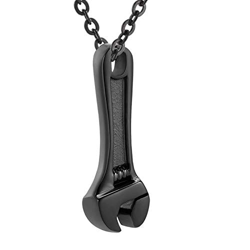 Wrench Cremation Jewelry for Ashes Stainless Steel Tool Urn Pendant Locket for Men Women Spanner Keepsake Memorial Necklace for Human Ashes Holder black