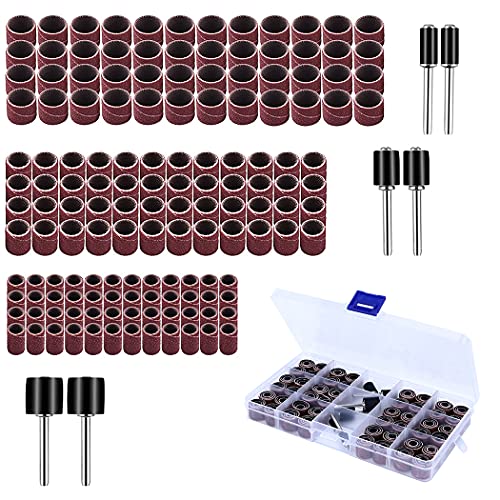 Sanding Sleeves Set with 144 Sanding Bands (80/120 Grit) + 6 Sanding Rollers | Standard Size Drum Mandrels Sanding Drum Grinding Attachments, Drum Sander Set, for Dremel Rotary Tool