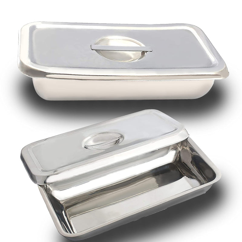 [Australia - AusPower] - OdontoMed2011 Dental Tray Lab Instrument 8"X4"X2" Dental Tool Organizer Holder with Lid and Handle Stainless Steel Holloware Box Dn-2227 