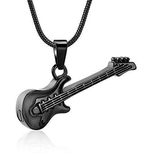 Guitar Urn Necklace for Ashes Musical Instrument Cremation Jewelry for Women Men Stainless Steel Memorial Necklaces Ash Holder for Human Pets Keepsake Jewelry for Loved Ones with Fill Tool A-Black