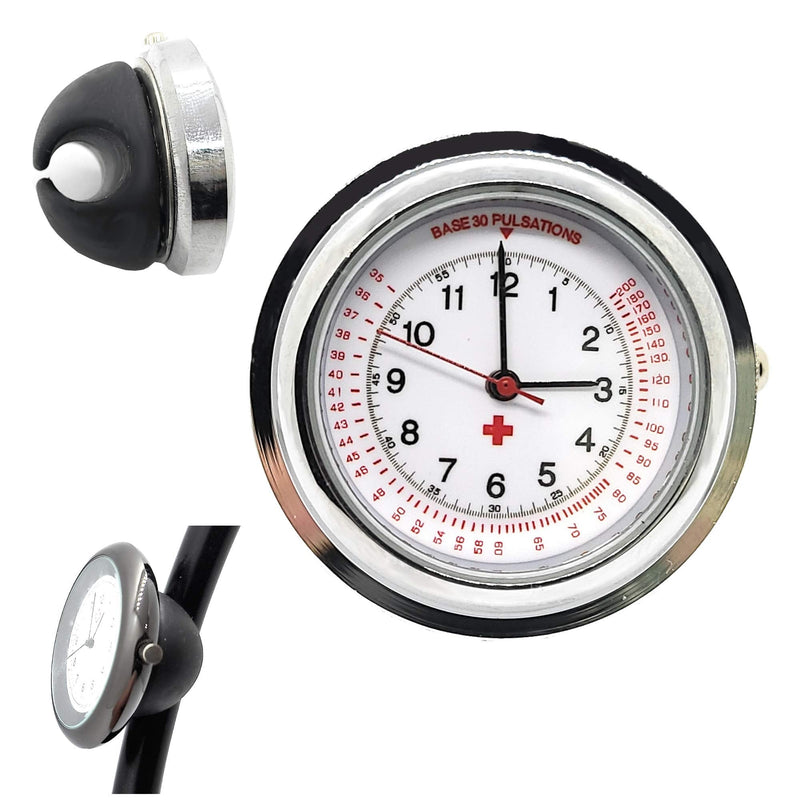 [Australia - AusPower] - Black Nurse Stethoscope Watch - Lightweight Metal Frame- Attaches Directly to Stethoscope for All Medical Professionals 