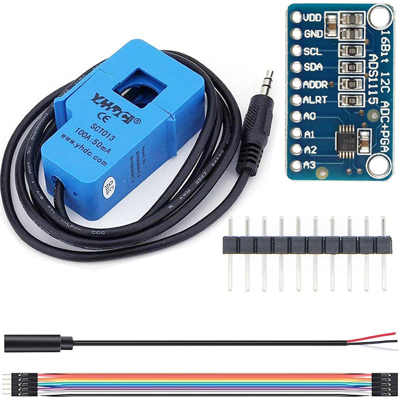 [Australia - AusPower] - SCT013 Split-core Current Transformer Non-invasive Sensor AC 100A 50MA Split Core with ADS1115 +Audio Cable Female+10PIN Male and Female Dupont Wire 