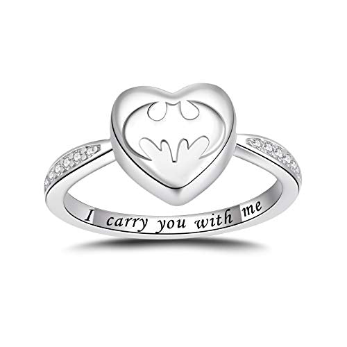 Fookduoduo Bat Cremation Ring for Ashes - 925 Sterling Silver Memorial Keepsake Jewelry Rings Heart Urn Earns for Ashes of Human/Pet 7