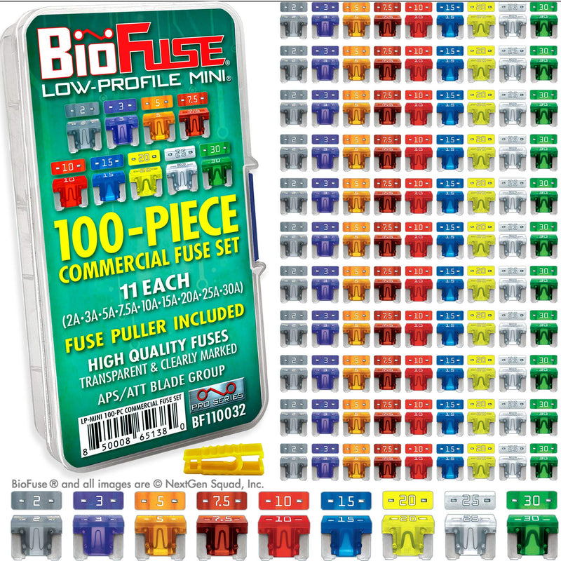 [Australia - AusPower] - Low Profile Mini ATT 100 Piece Automotive Commercial Car Fuse Assortment (99 LP-Mini Blade Fuses + Fuse Puller) 2A 3A 5A 7.5A 10A 15A 20A 25A 30A 